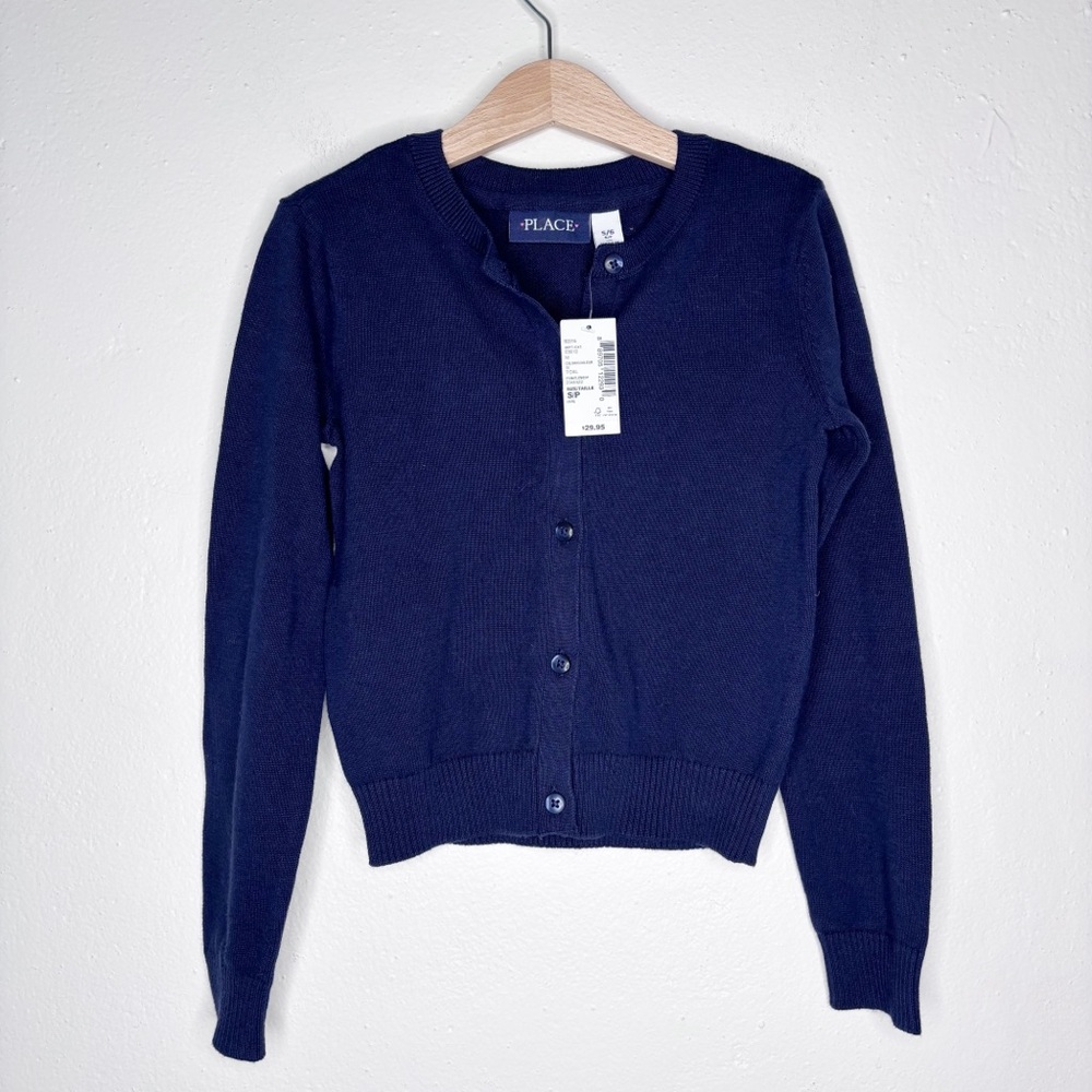The Children’s Place Navy Button Front Crewneck Cardigan Size 4 NWT